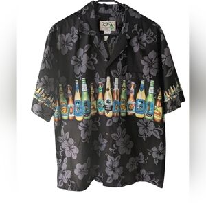 Men's Black Floral Hawaiian Shirt Size L